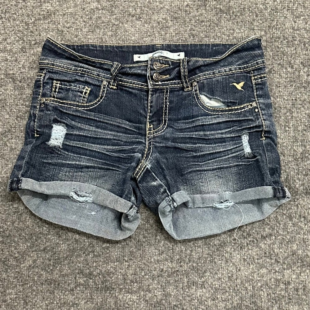 Grane Denim Shorts Womens Size 5 Dark Wash Distressed Cuffed Y2K Stretch Casual